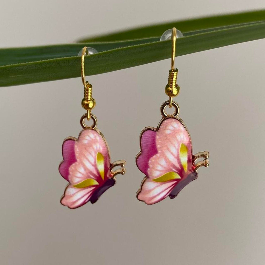 Light Pink Butterfly Enamel Dangle Earrings With