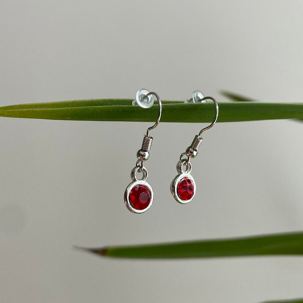 Ruby Red Gem Dangle Earrings Silver Accents Hand - Image 4