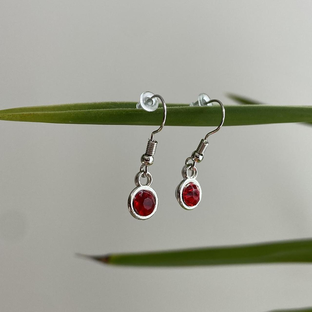 Ruby Red Gem Dangle Earrings Silver Accents Hand - Image 4