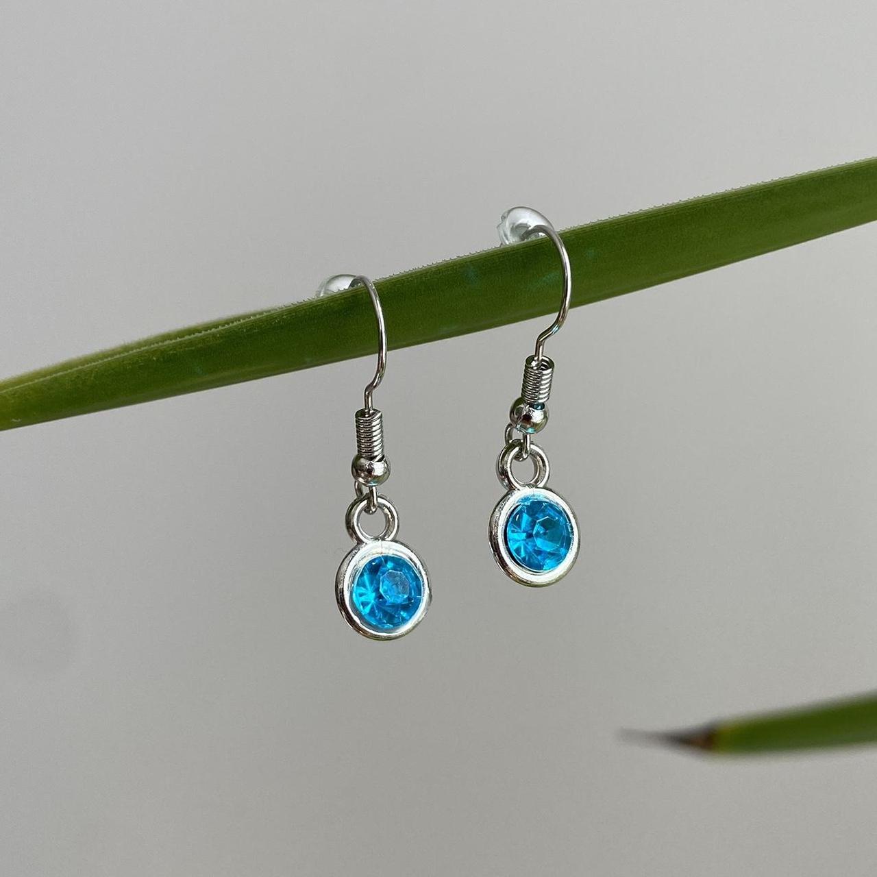 Blue Turquoise Gem Dangle Earrings Silver Accents - Image 5