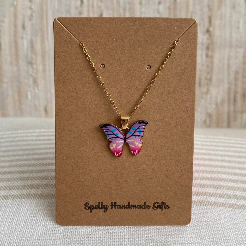 Pink And Purple Ombr Butterfly Enamel Pendant Chain - Image 4