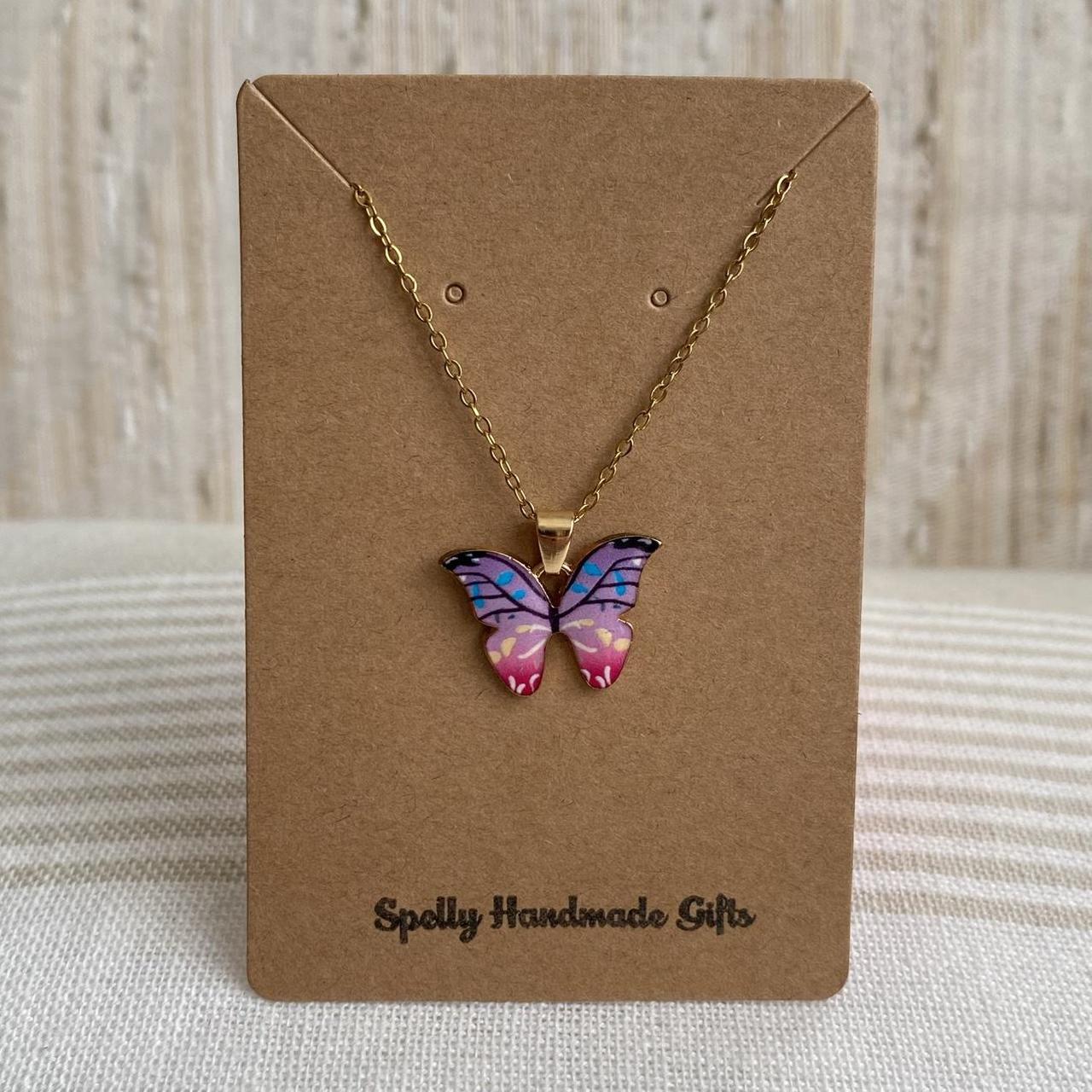 Pink And Purple Ombr Butterfly Enamel Pendant Chain - Image 4