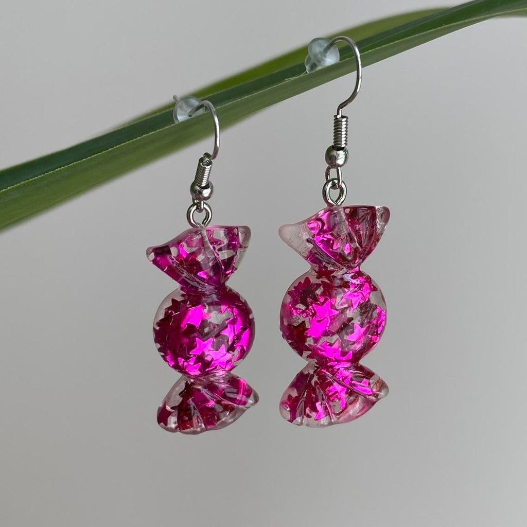 Sparkly Resin Dark Pink Candy Dangle Earrings With - Image 5