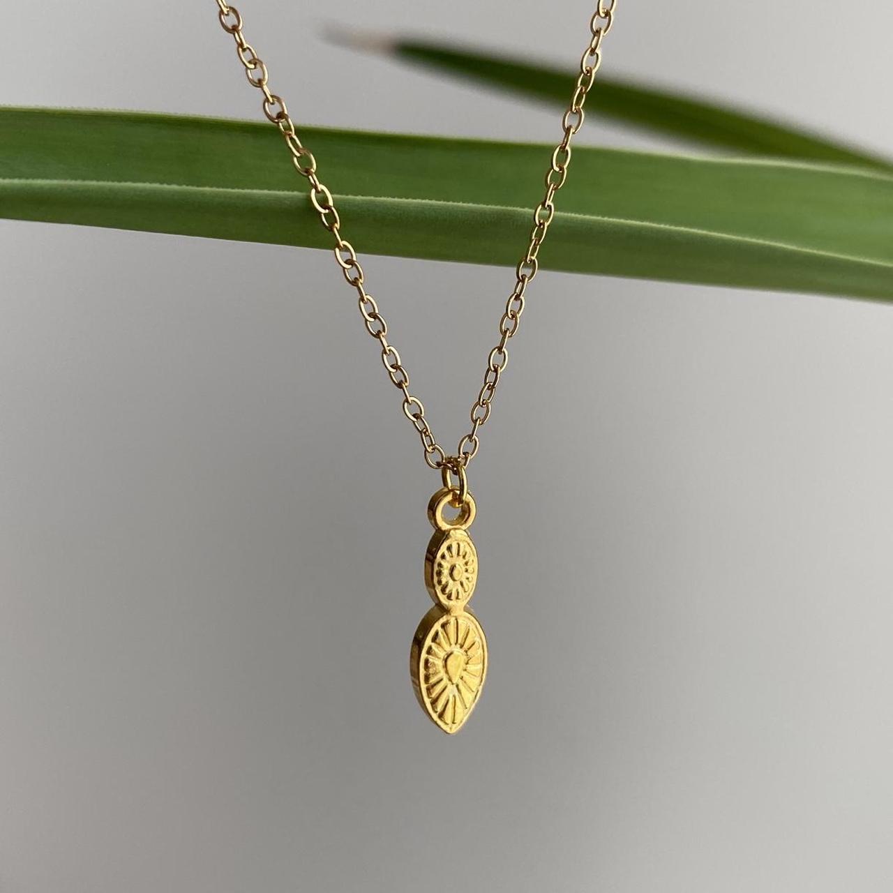 Gold Elegant Double Oval Pendant Chain Necklace - Image 3