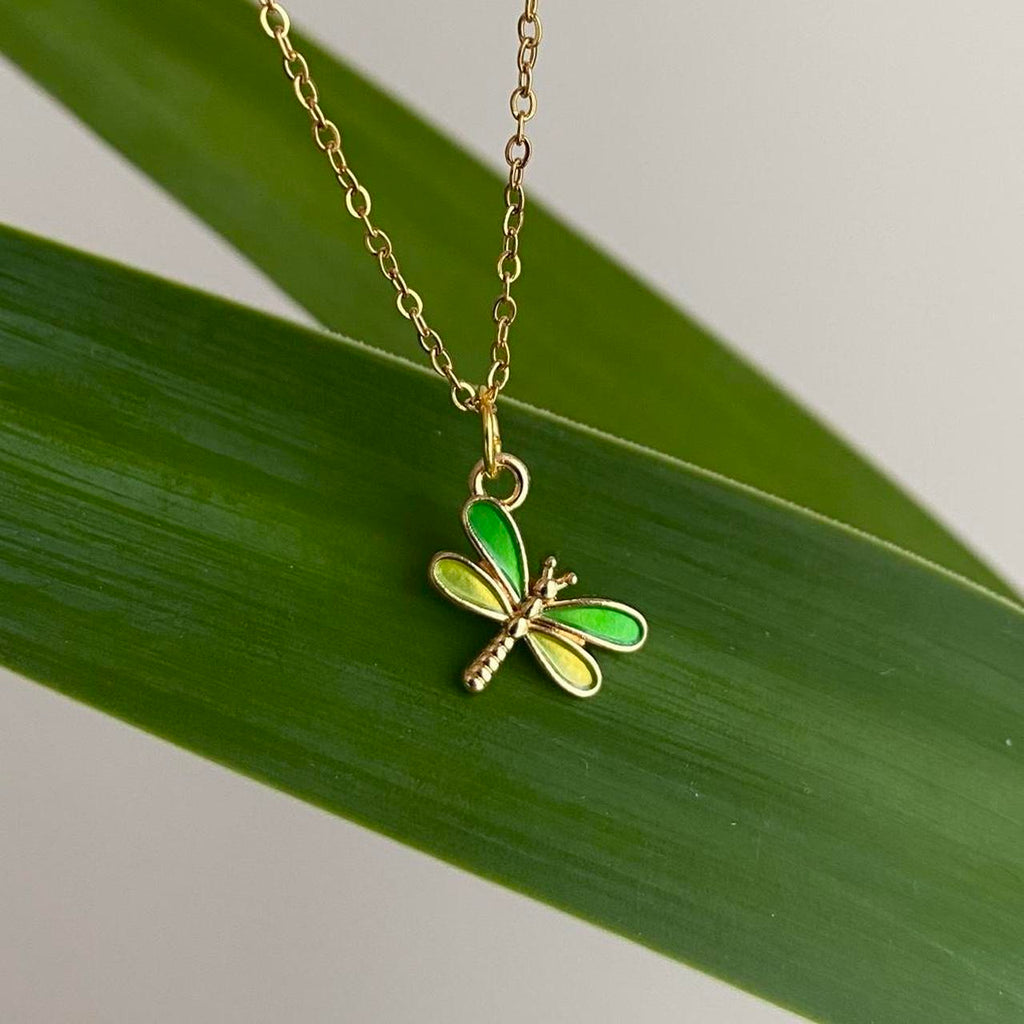 Green And Yellow Enamel Dragonfly Pendant Chain - Image 5