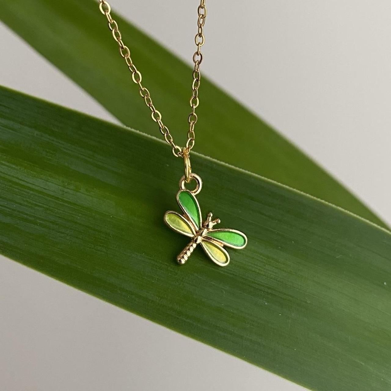Green And Yellow Enamel Dragonfly Pendant Chain - Image 5