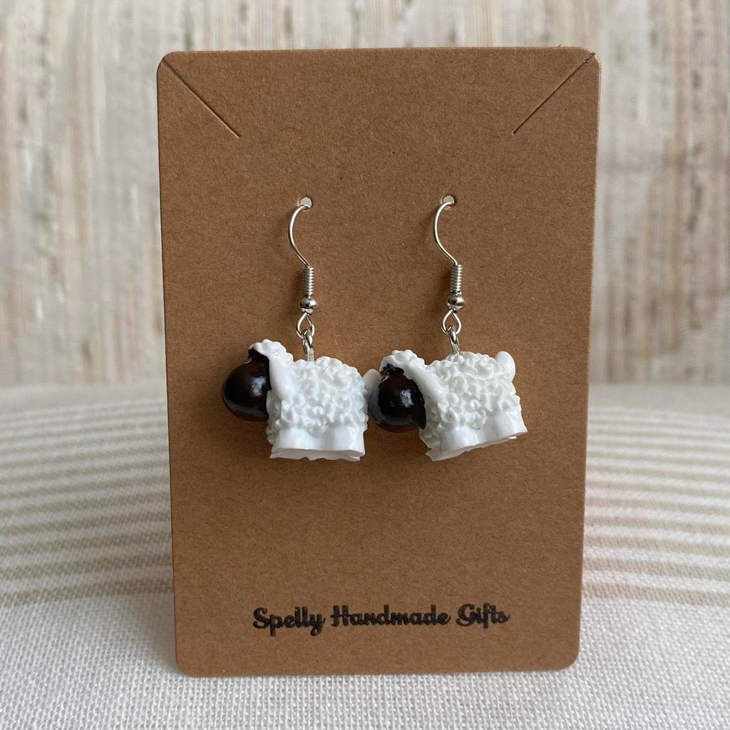 White Lamb Sheep Dangle Earrings With Silver - Image 4