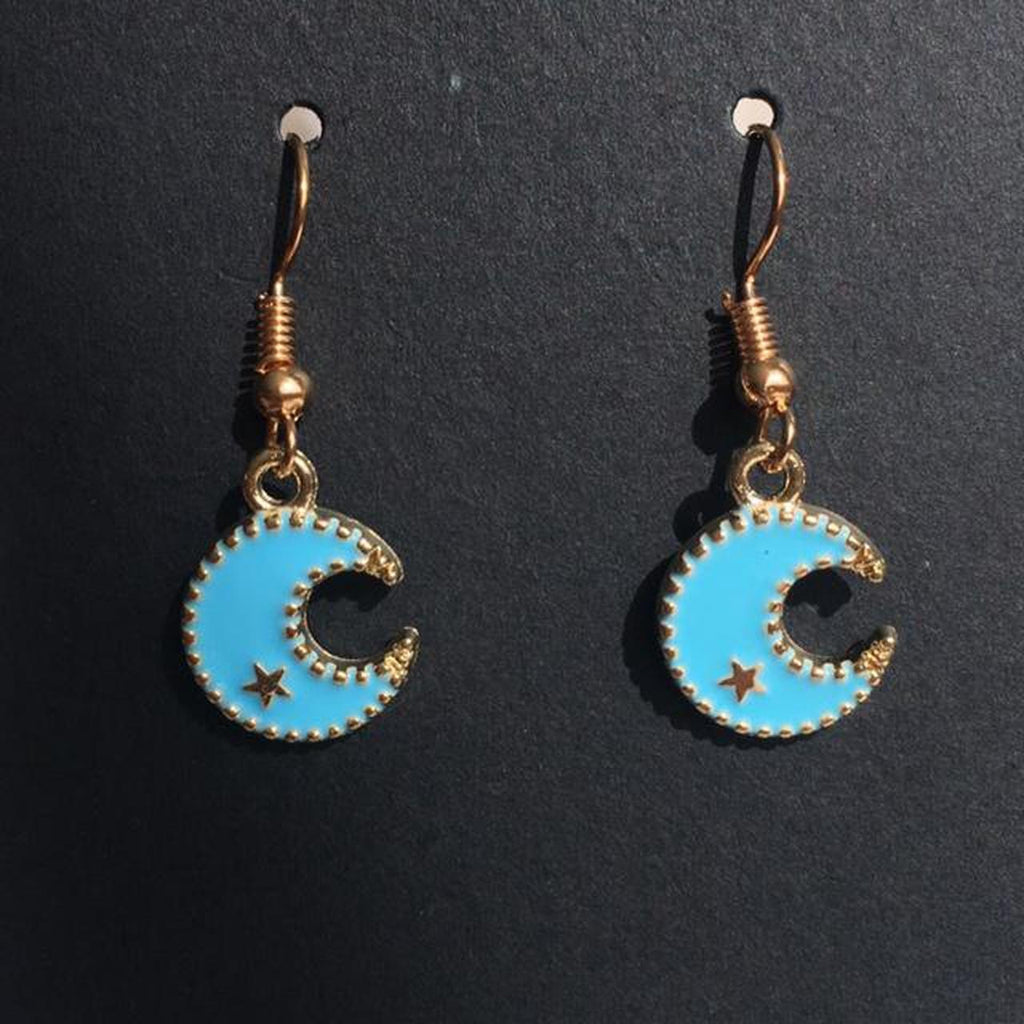 Blue Turquoise Blue Moon With Gold Star Accent Drop - Image 3