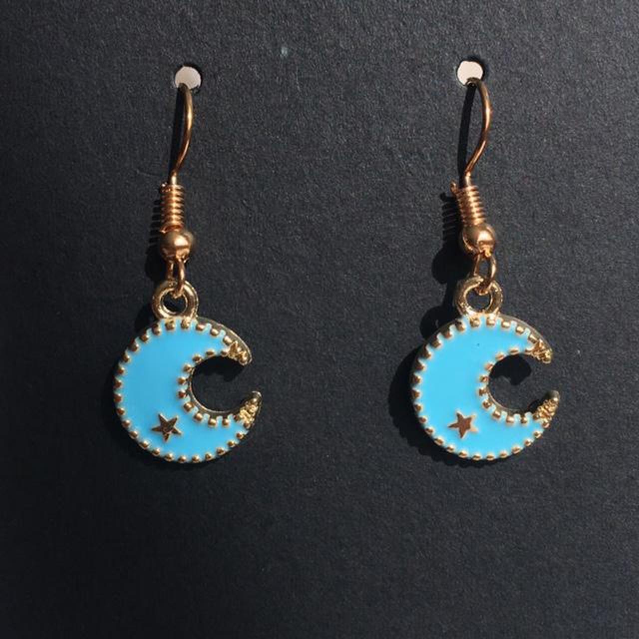 Blue Turquoise Blue Moon With Gold Star Accent Drop - Image 3