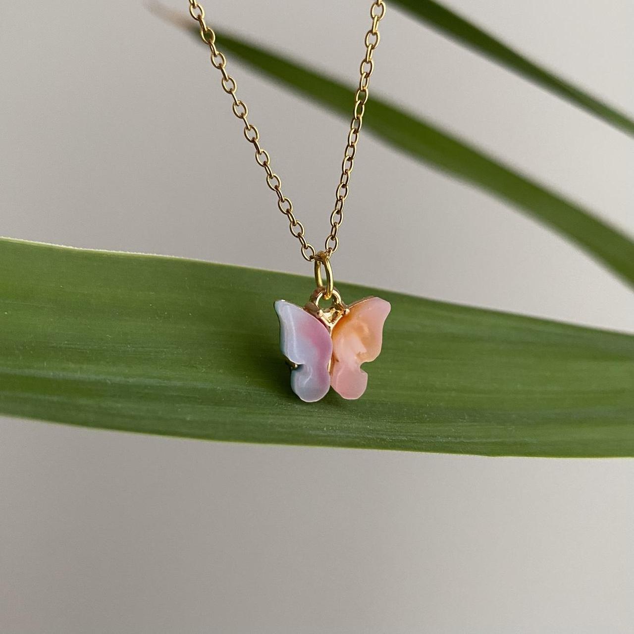 Purple And Pink Butterfly Pendant Chain Necklace - Image 5
