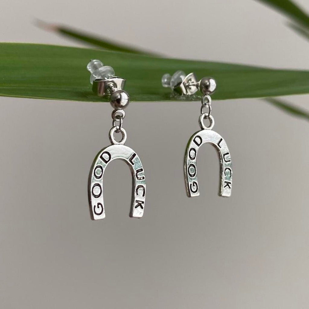 Western Good Luck Horse Shoe Silver Dangle Stud