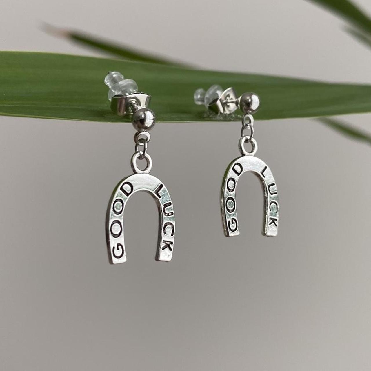 Western Good Luck Horse Shoe Silver Dangle Stud