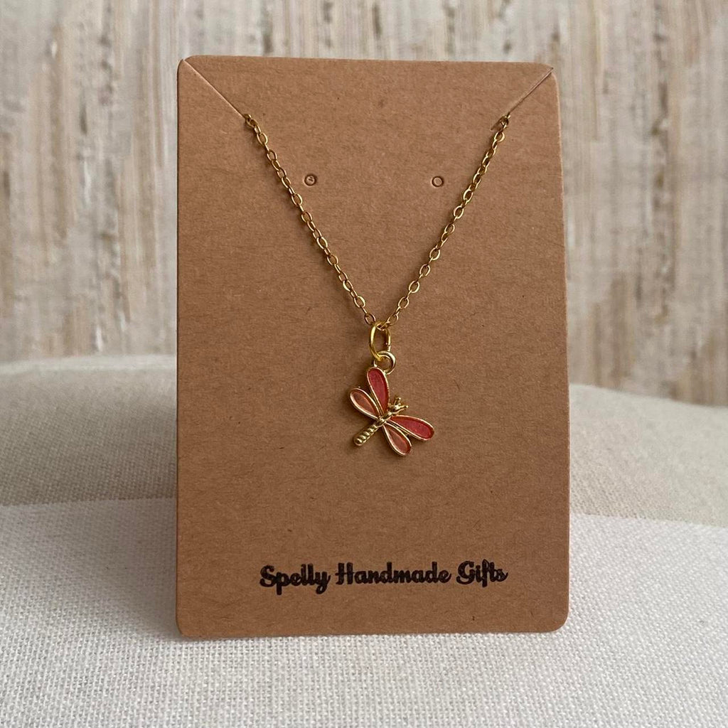 Pink And Orange Enamel Dragonfly Pendant Chain - Image 4