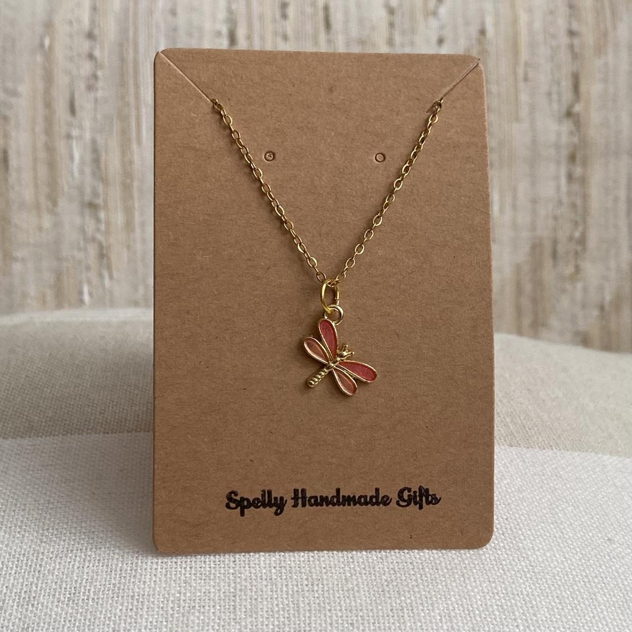 Pink And Orange Enamel Dragonfly Pendant Chain - Image 4