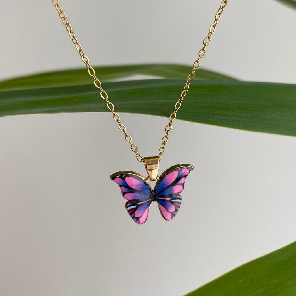 Pink And Blue Purple Butterfly Enamel Pendant Chain - Image 3