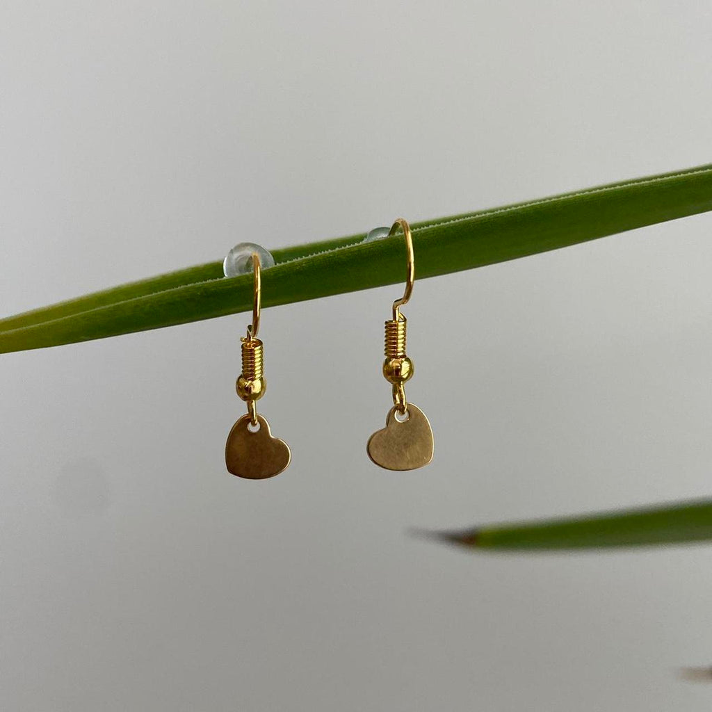 Petite Minimalist Gold Heart Dangle Earrings Also - Image 3