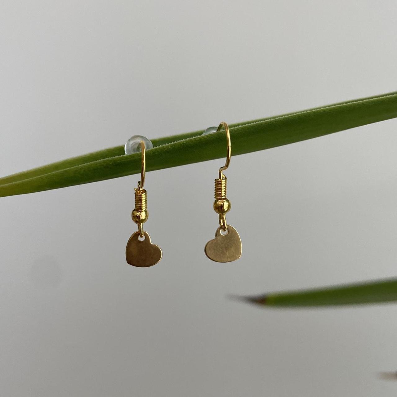 Petite Minimalist Gold Heart Dangle Earrings Also - Image 3