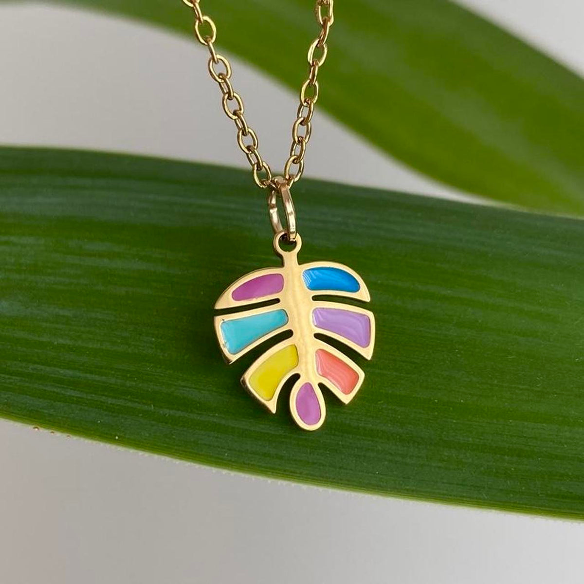 18 Karat Gold Plated Multi Coloured Enamel Tropical