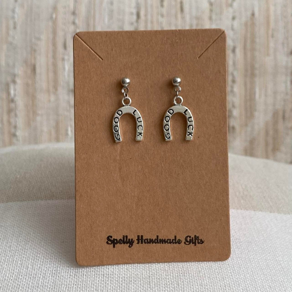Western Good Luck Horse Shoe Silver Dangle Stud - Image 2