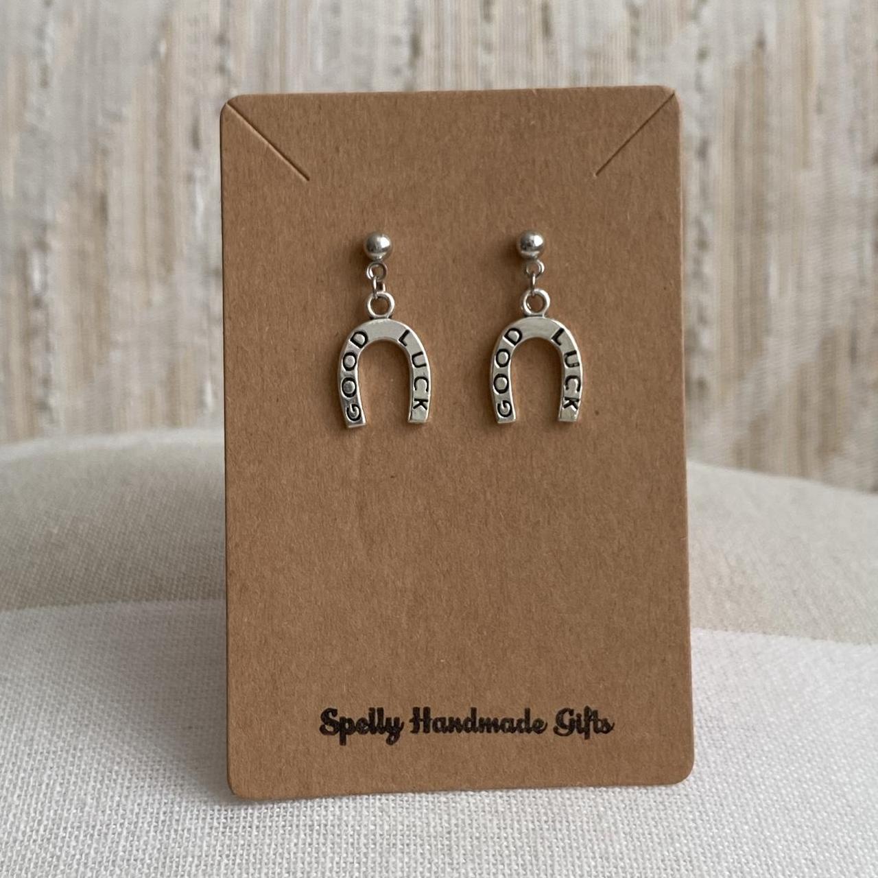 Western Good Luck Horse Shoe Silver Dangle Stud - Image 2