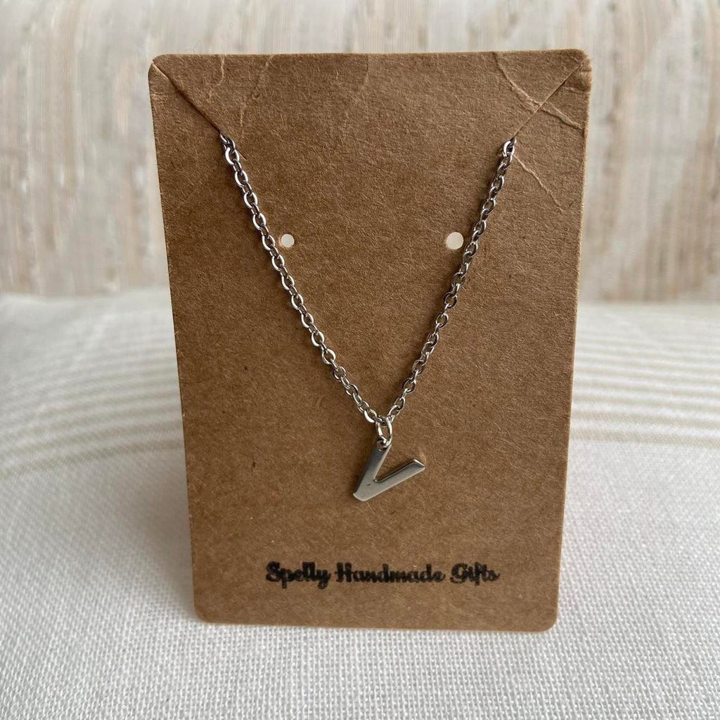 Silver Letter V Initial Pendant Chain Necklace - Image 3