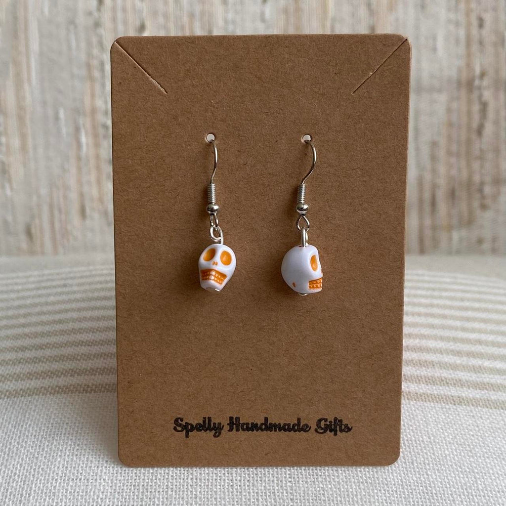Cinco De Mayo White And Orange Skull Dangle Earrings - Image 4