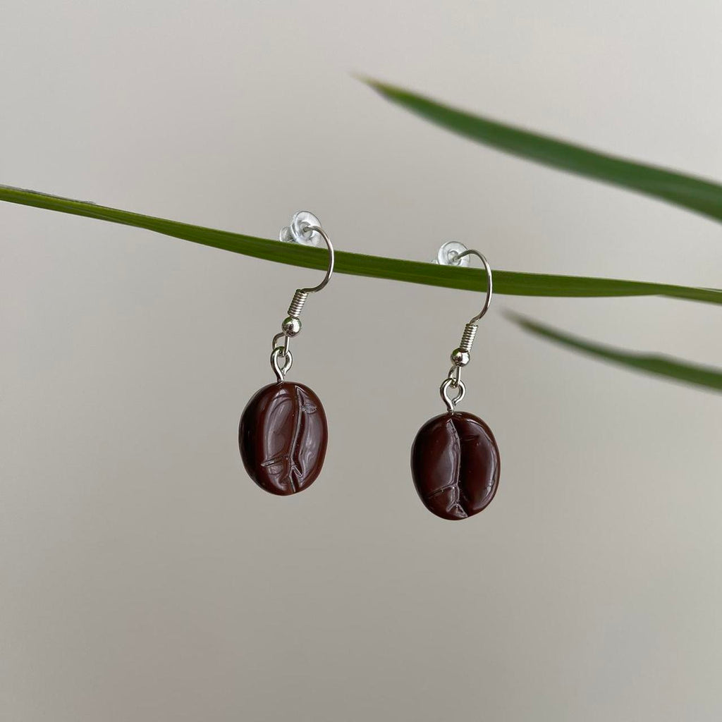 Coffee Bean Drop Dangle Earrings With Silver - Image 4