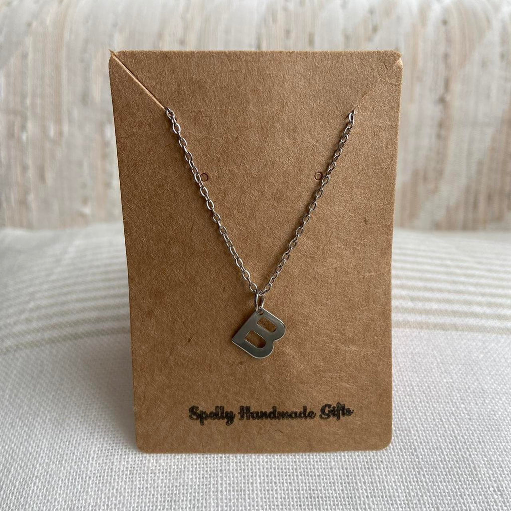 Silver Letter B Initial Pendant Chain Necklace - Image 3