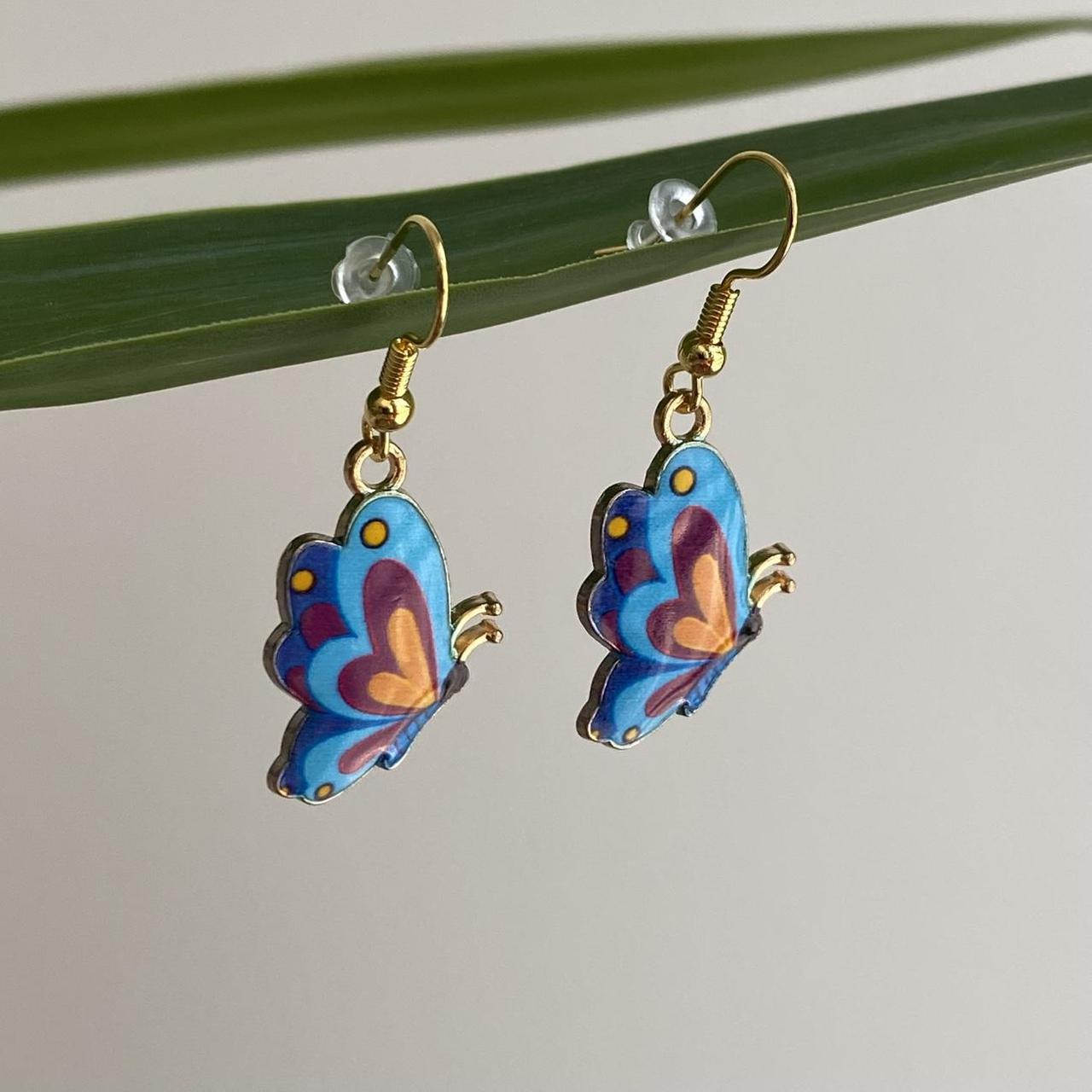 Blue Orange Purple Butterfly Enamel Dangle - Image 2