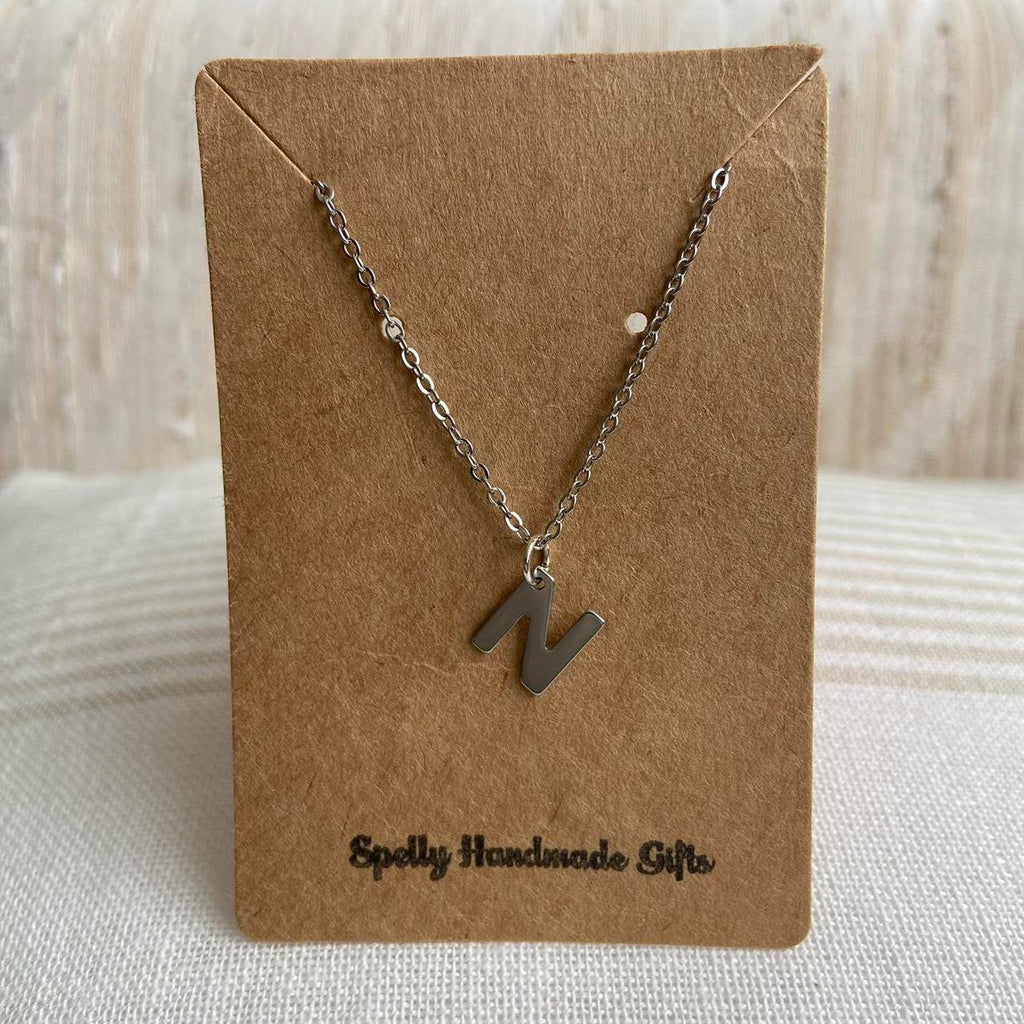 Silver Letter N Initial Pendant Chain Necklace - Image 3