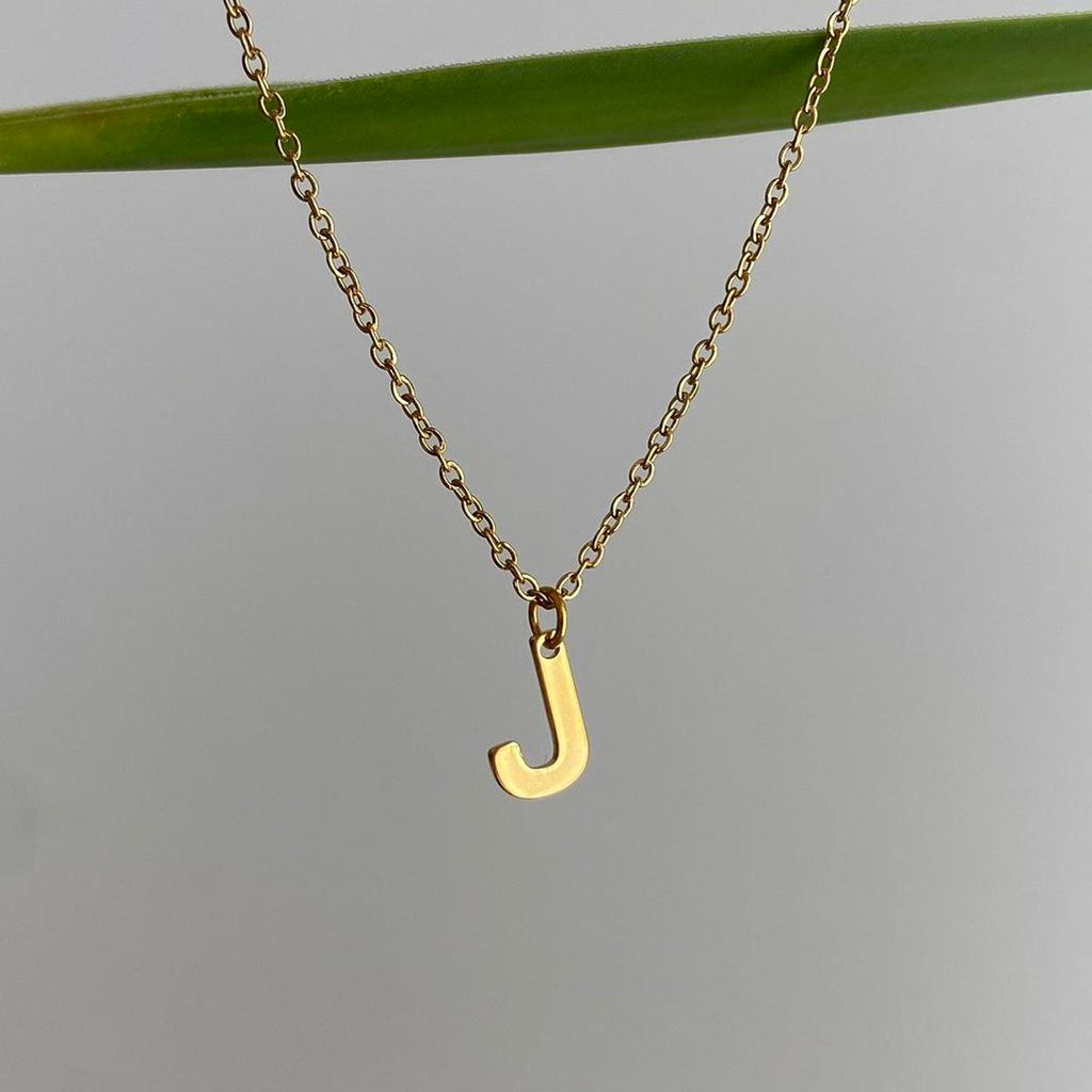 Gold Letter J Initial Pendant Chain Necklace 18