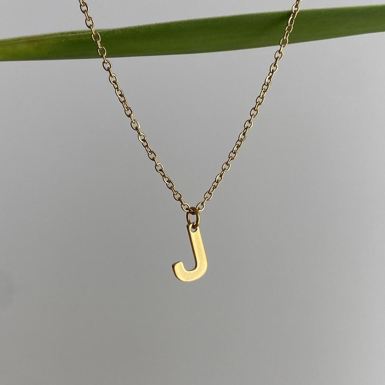 Gold Letter J Initial Pendant Chain Necklace 18