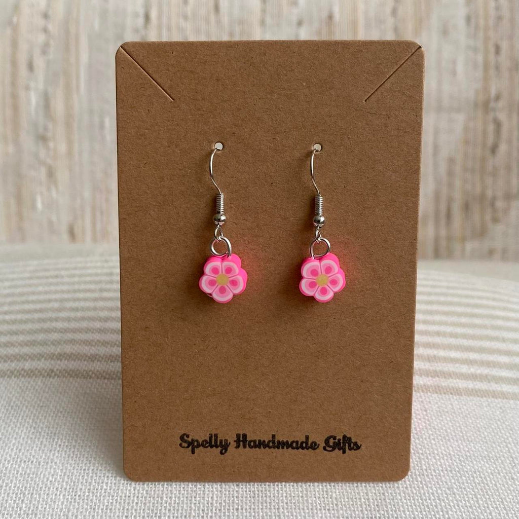 Bright Pink Tropical Flower Polymer Clay Dangle - Image 3