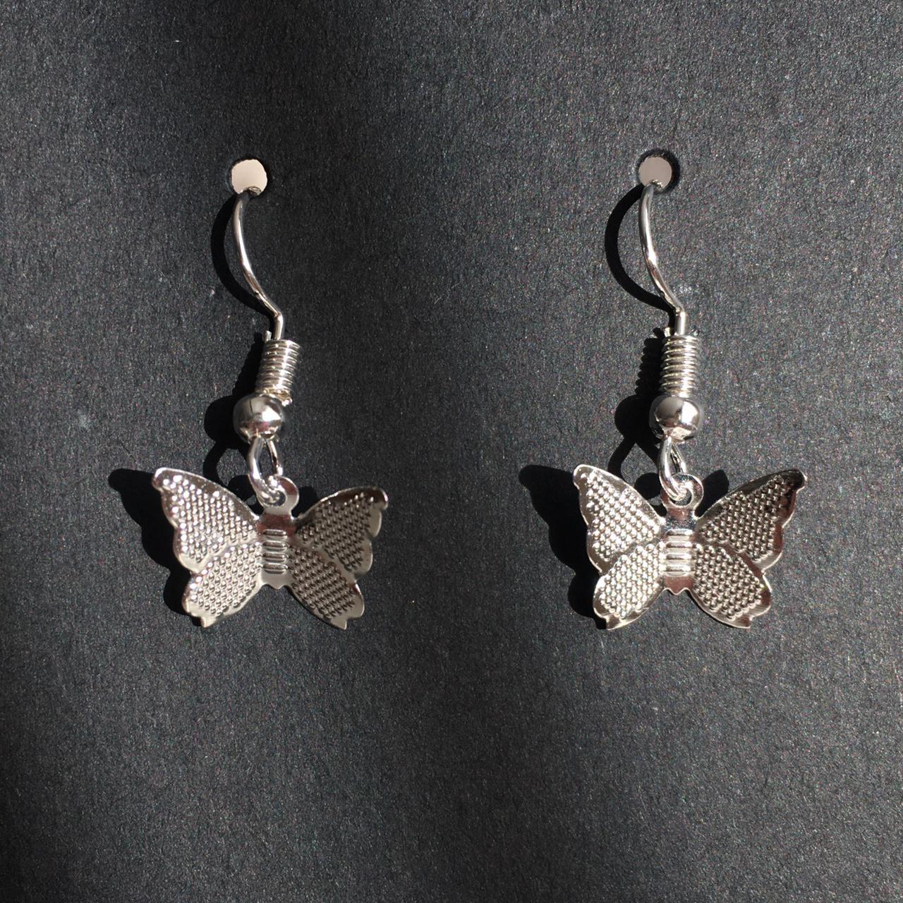 Simple Silver Butterfly Drop Dangle Earrings Also - Image 3