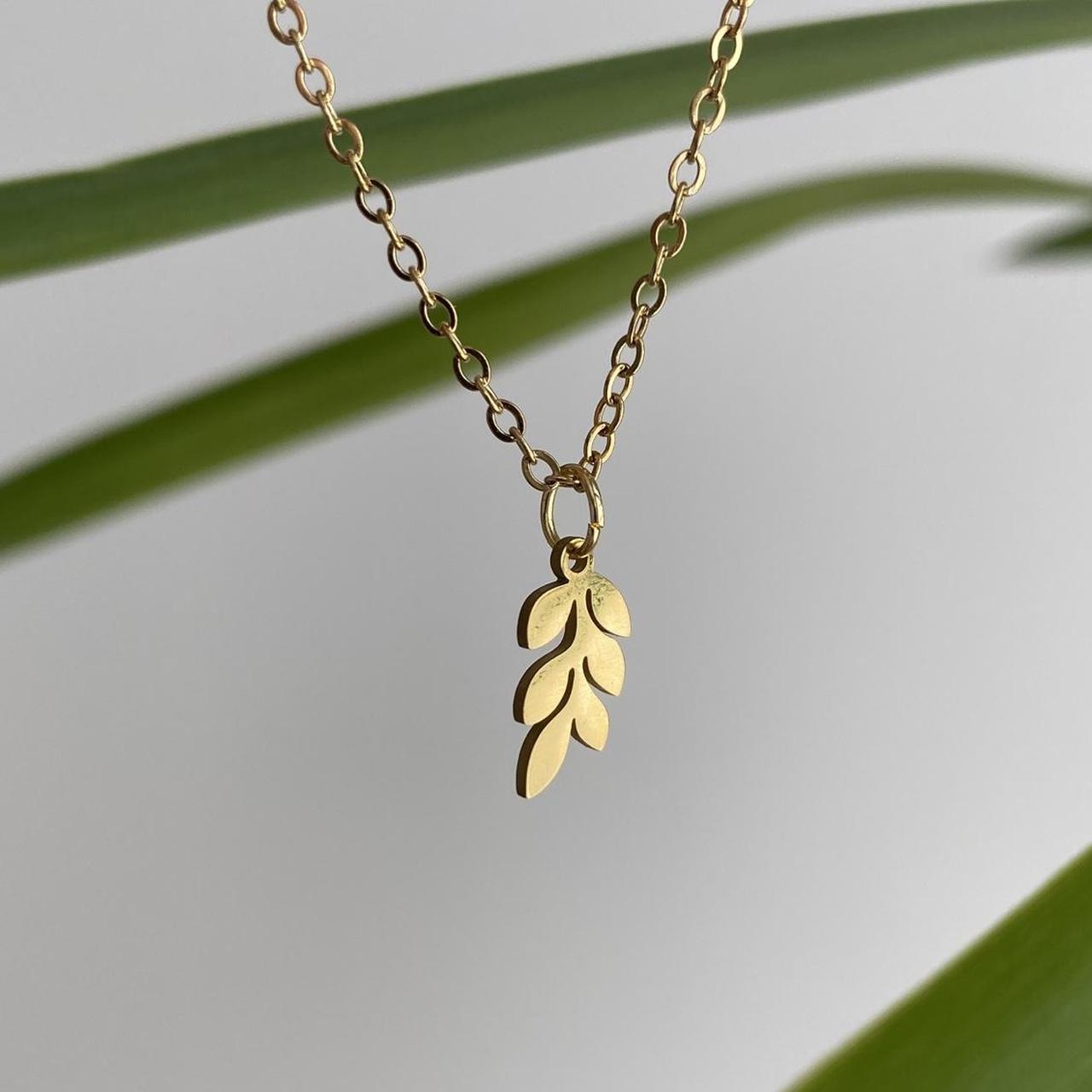Gold Laureate Bay Leaf Pendant Chain Necklace Also - Image 2