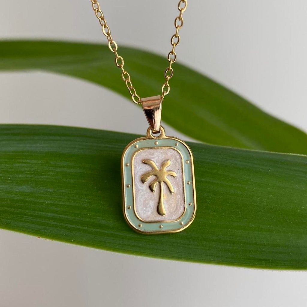 18 Karat Gold Plated Green And White Enamel Tropical - Image 2