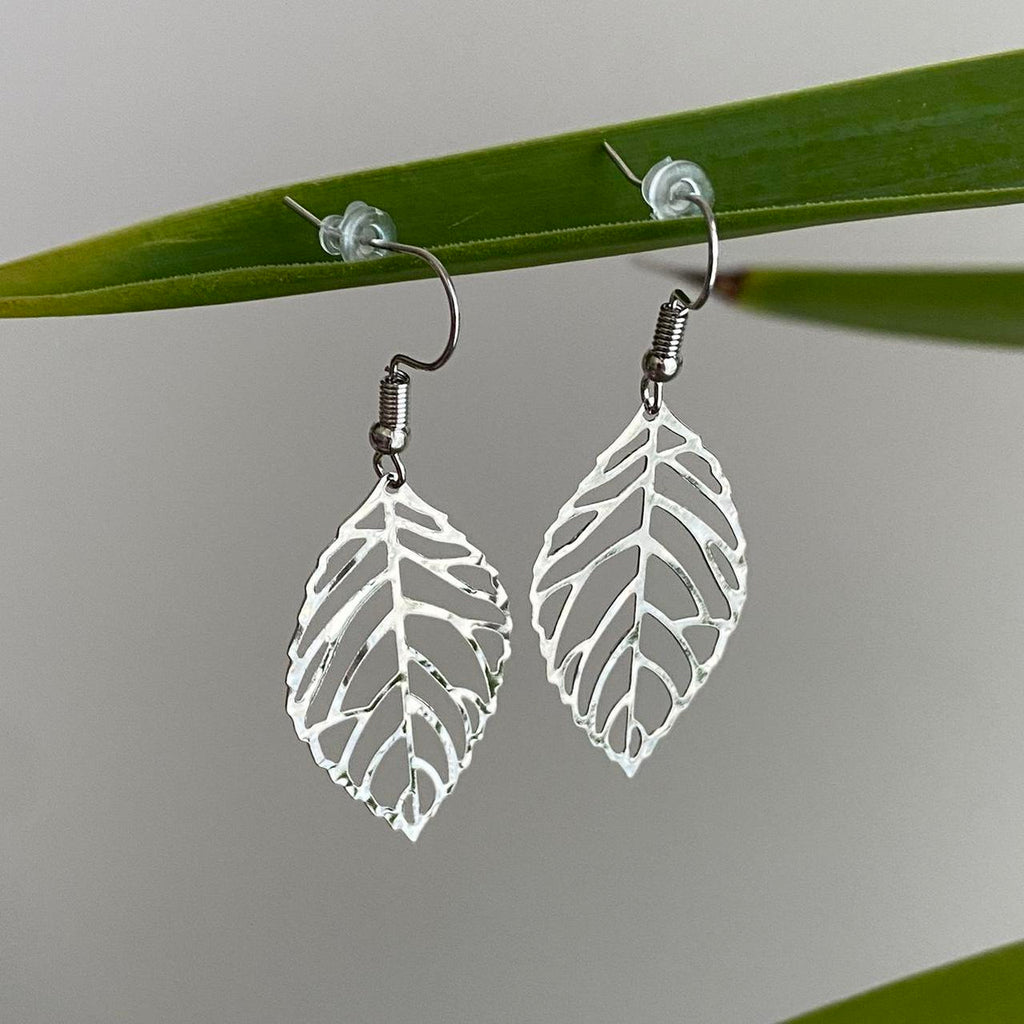 Medium Silver Leaf Dangle Earrings 3 Sizes