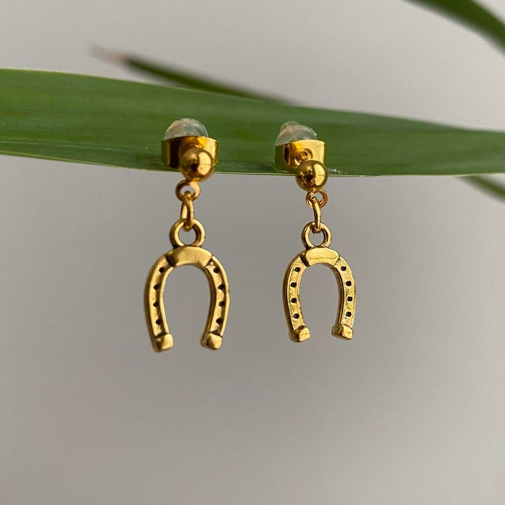 Western Horse Shoe Gold Dangle Stud Earrings Also