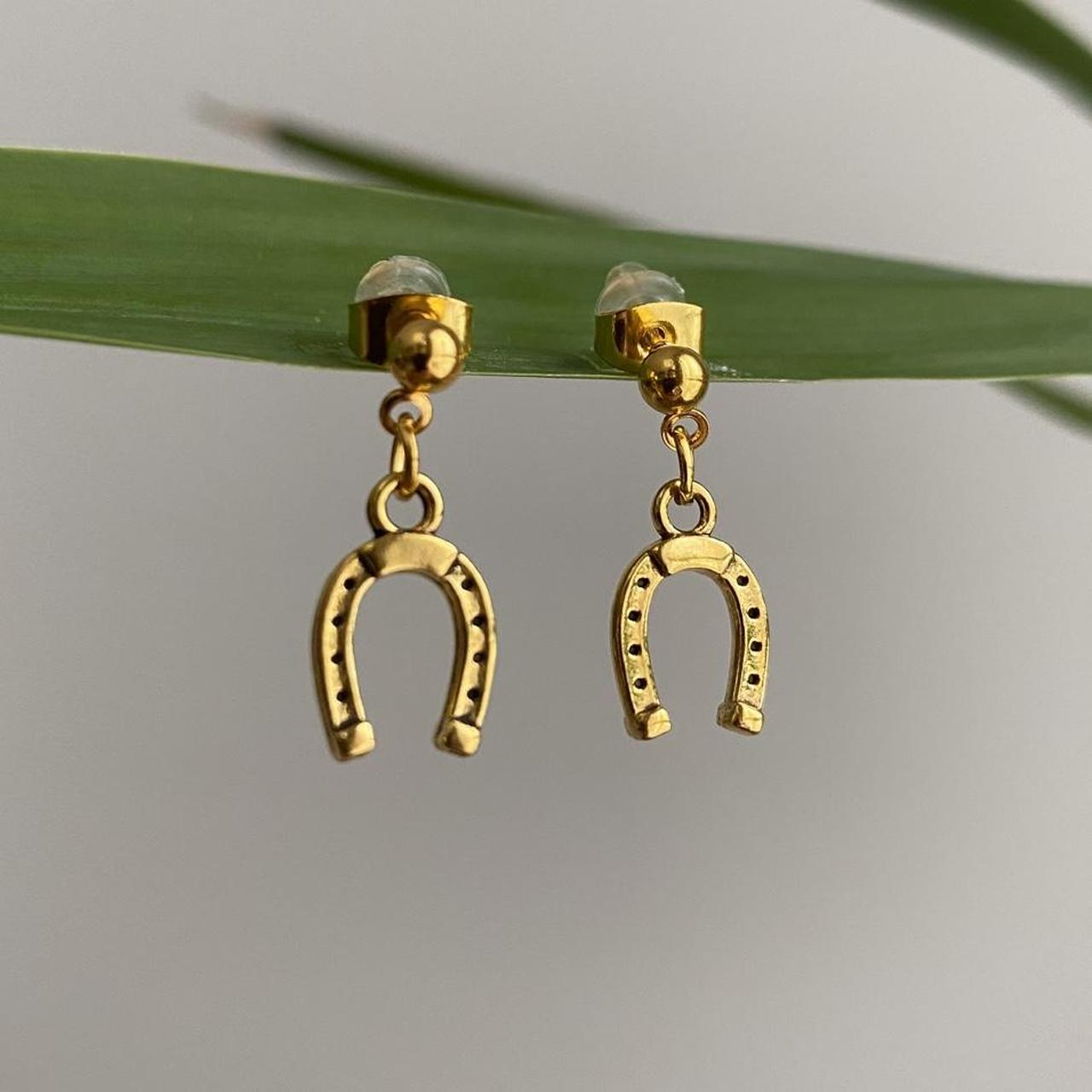 Western Horse Shoe Gold Dangle Stud Earrings Also
