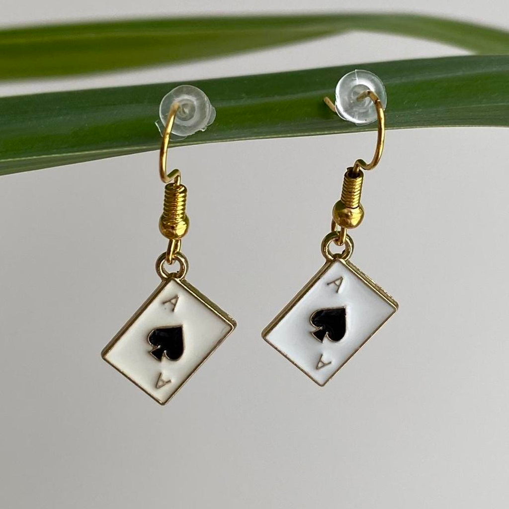 Ace Of Spades Poker Card Dangle Earrings With Gold