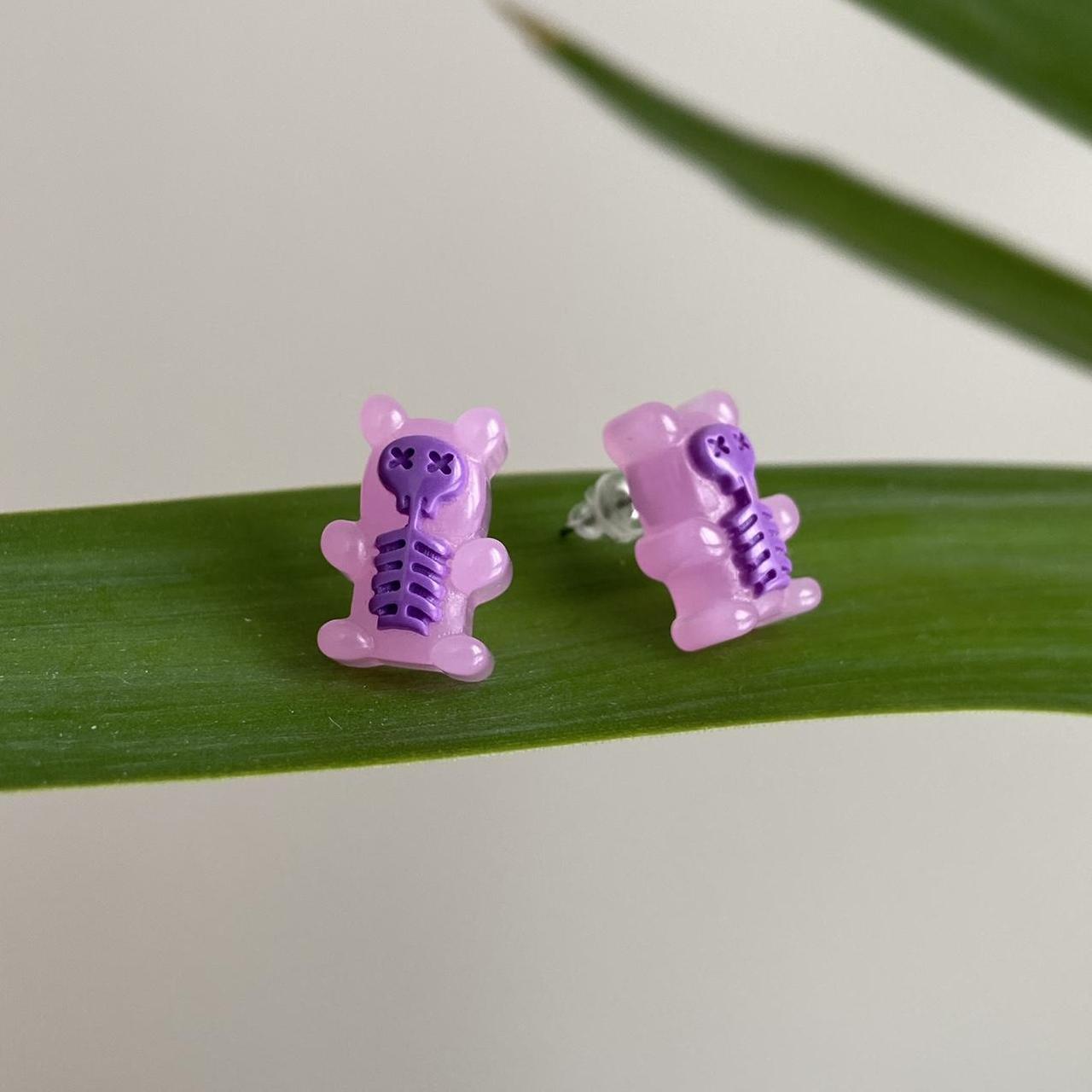 Purple Skeleton Gummy Bear X Ray Stud Earrings