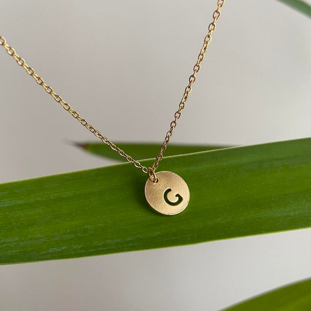 Circle Stamped Gold Letter G Initial Pendant Chain