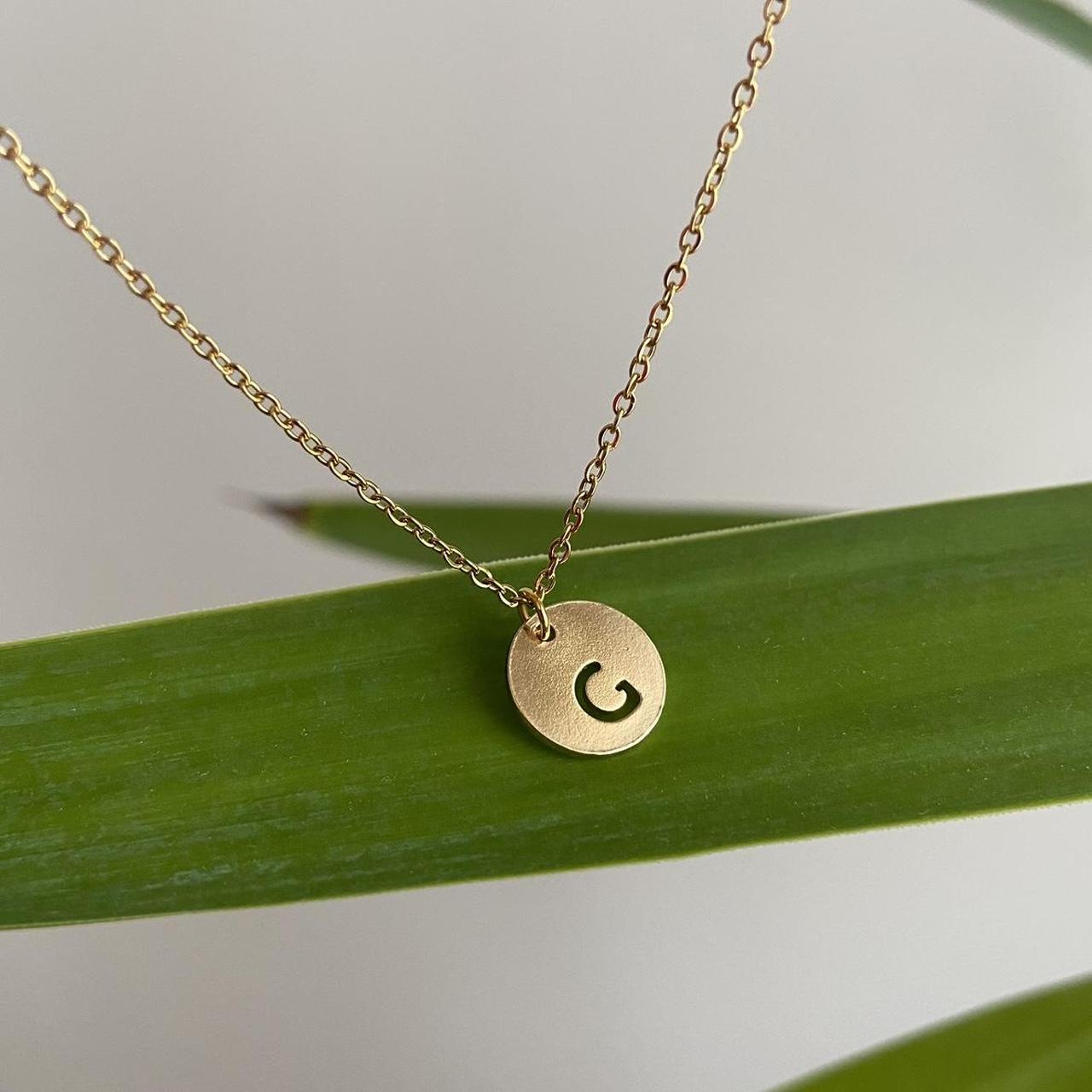 Circle Stamped Gold Letter G Initial Pendant Chain
