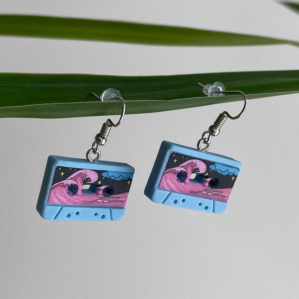 Blue Vintage Music Cassette Tape Dangle Earrings - Image 2