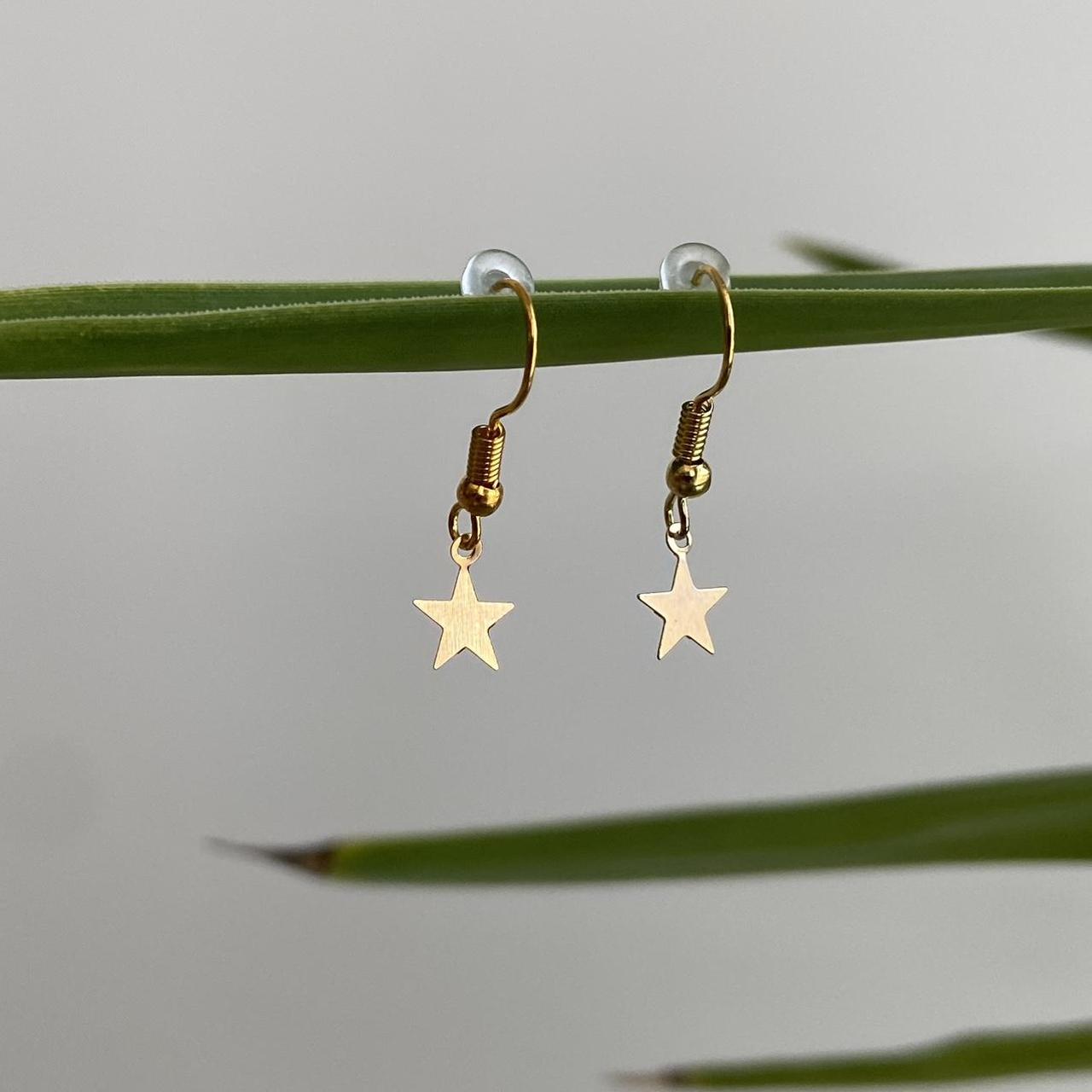 Petite Minimalist Gold Star Dangle Earrings Also