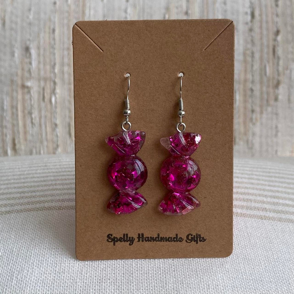 Sparkly Resin Dark Pink Candy Dangle Earrings With - Image 3