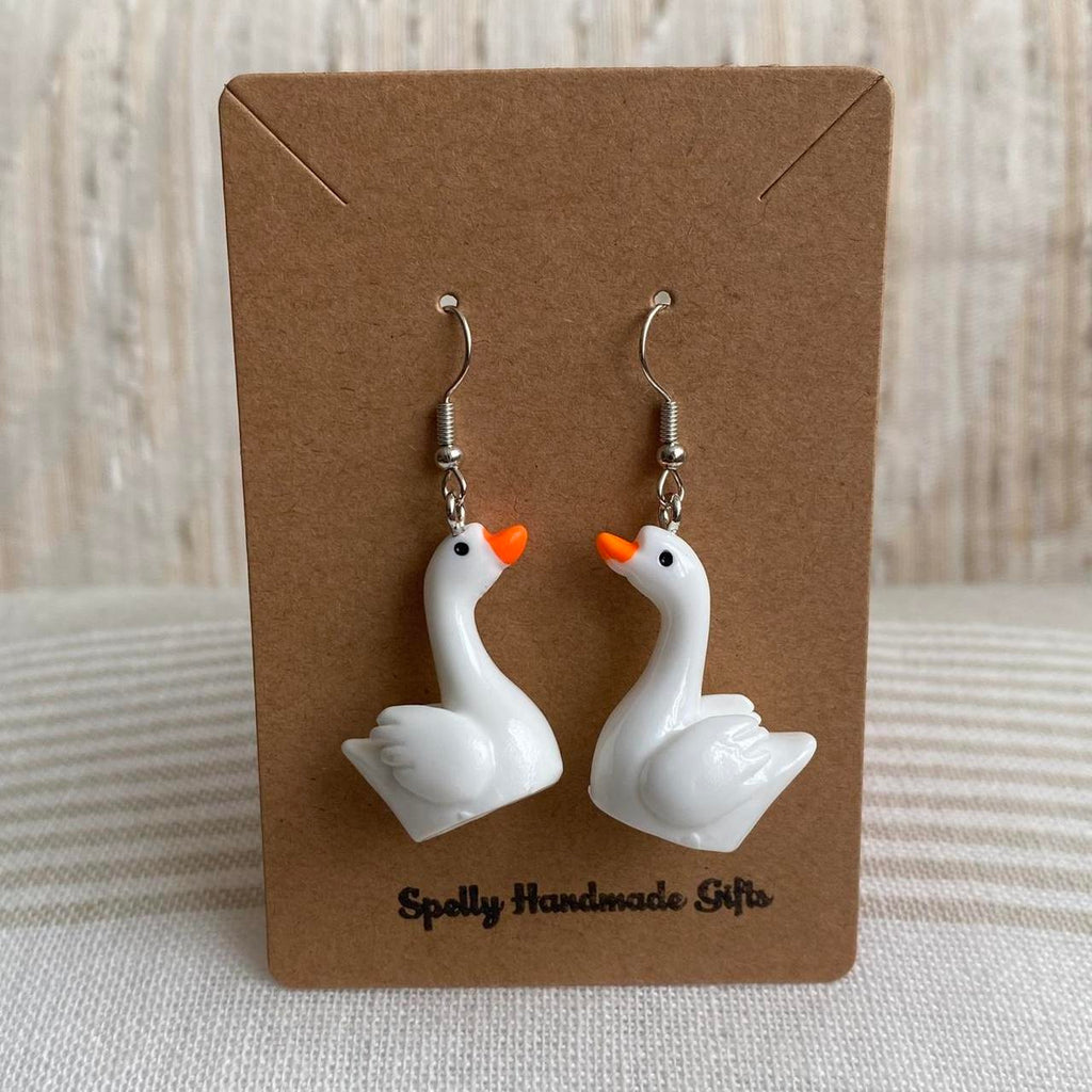White Goose Dangle Earrings With Silver Accents - Image 3