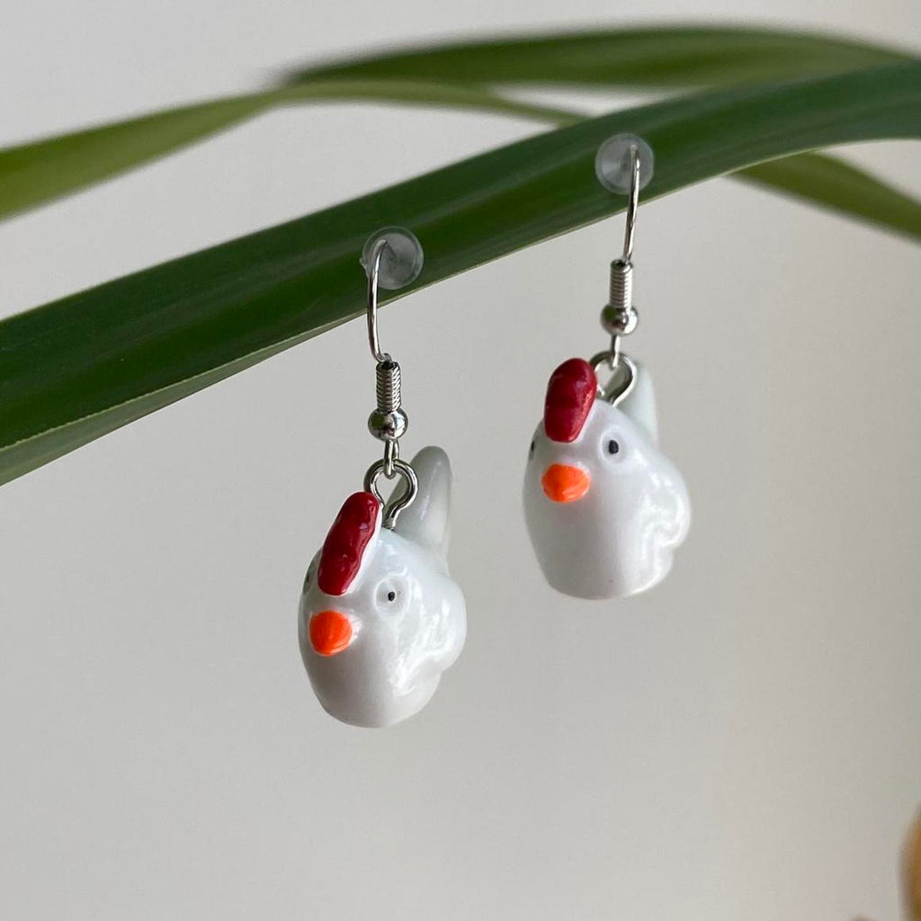 Chicken Dangle Earrings With Silver Accents Hand - Image 5