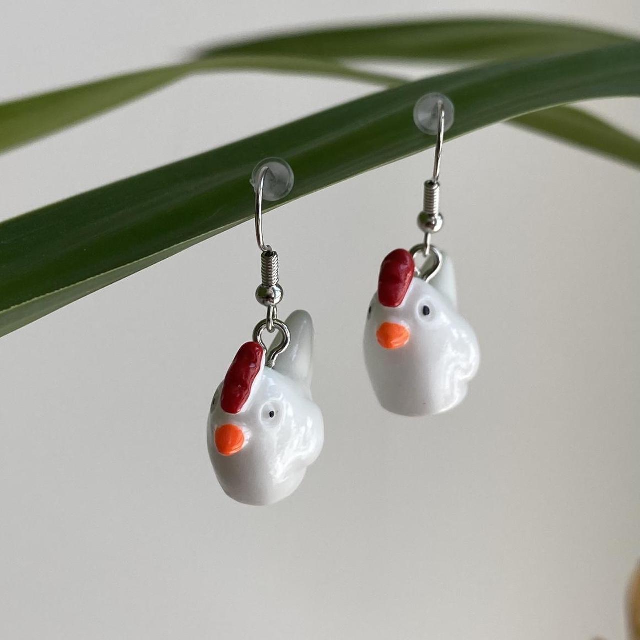 Chicken Dangle Earrings With Silver Accents Hand - Image 5