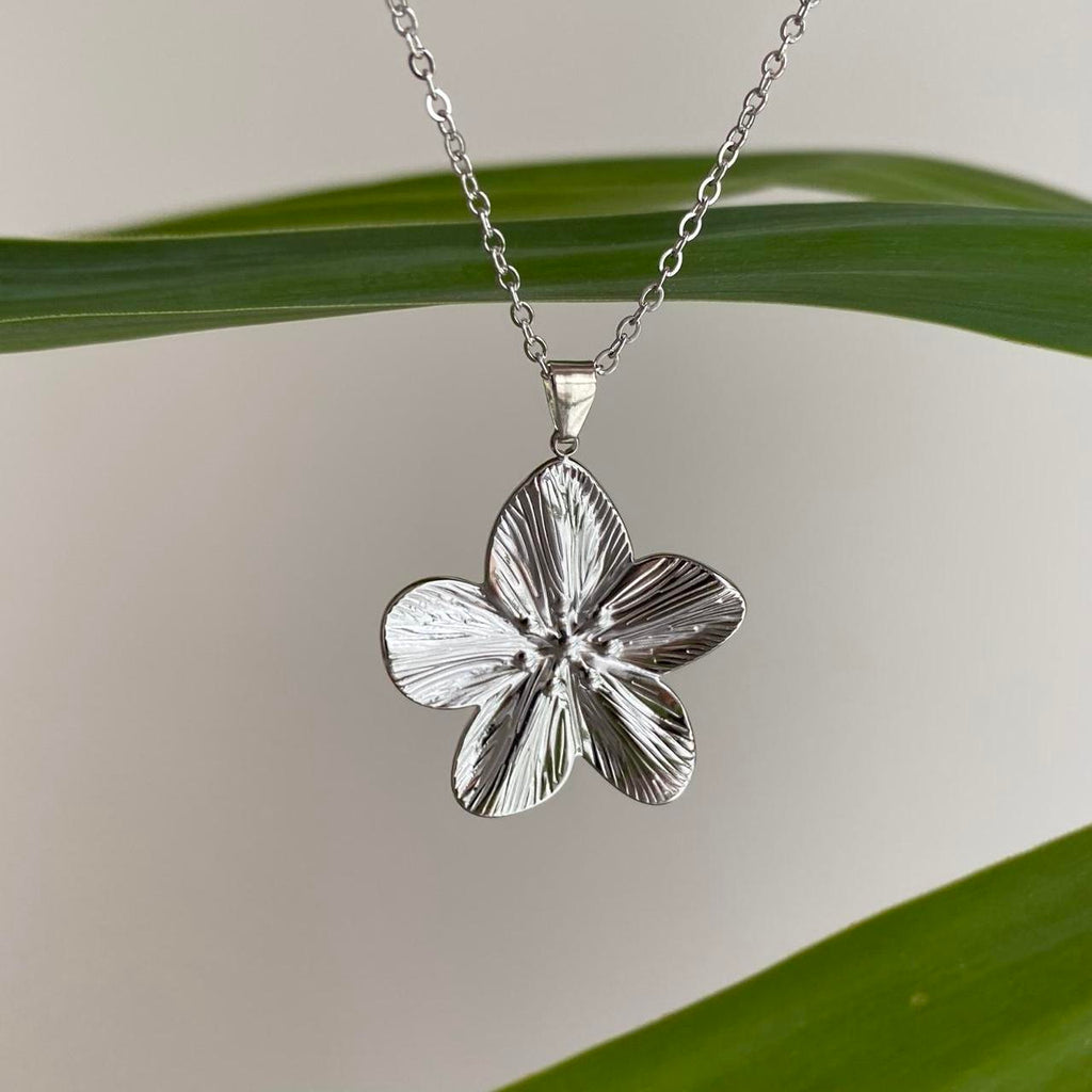 Large Silver Flower Pendant Chain Necklace Also - Image 2